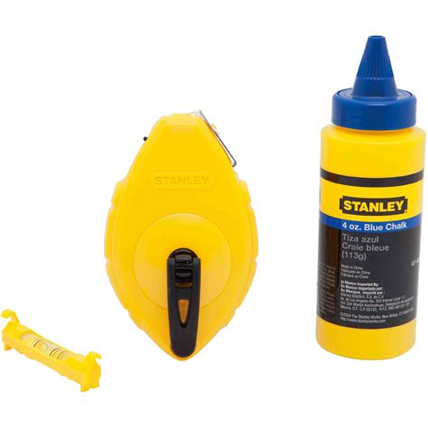 Stanley Chalk Line Reel 30m100 With Blue Chalk And Plastic Line Level