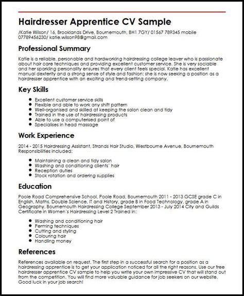 hairdresser apprentice cv sample myperfectcv