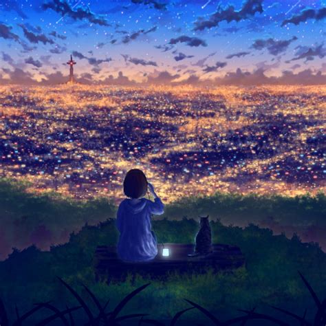 512x512 Looking At City Hd Anime Girl Cool 512x512 Resolution Wallpaper