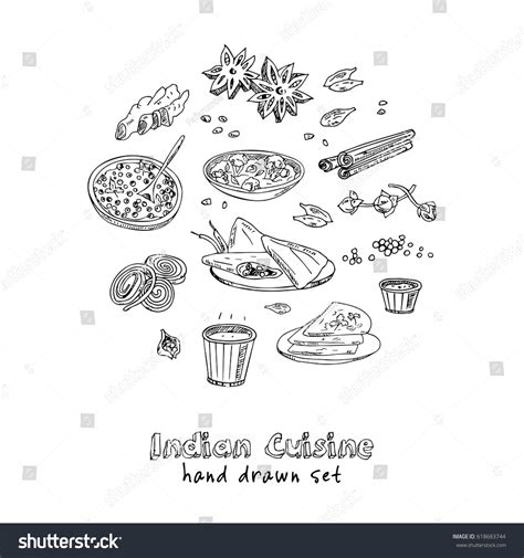 Vector Hand Drawn Set Indian Cuisine Stock Vector Royalty Free 618683744