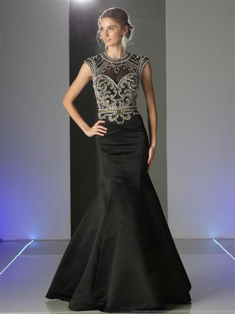 Designer Black Gold Trumpet Mermaid Beaded Long Prom Dress