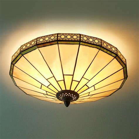 Vintage Flush Mount Ceiling Light Tiffany Style Stained Glass Shade