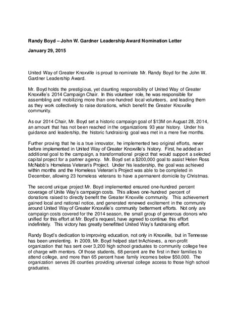 * deal for a contract sum of 98.2 million rgt. John W. Gardner Leadership Award Nomination Letter