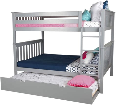 Max And Lily Grey Twin Over Twin Bunk Bed Trundle Solid Wood