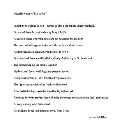 Describe Yourself In A Poem Describe Yourself In A Poem By Zainab