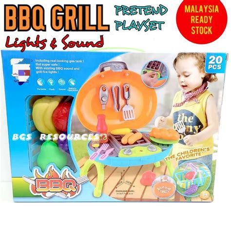 Kids Bbq Grill Playset Barbecue Grill Set 20pcs Kids Pretend Play Grill