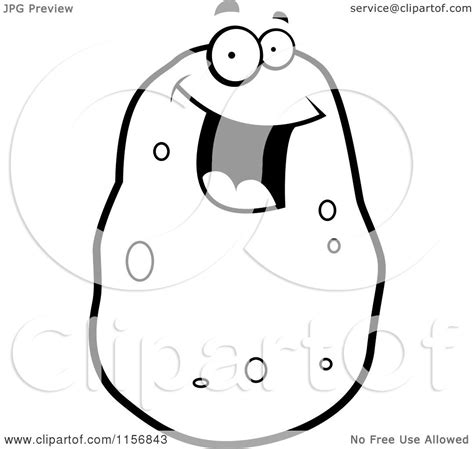 Cartoon Clipart Of A Black And White Happy Potato Character Vector