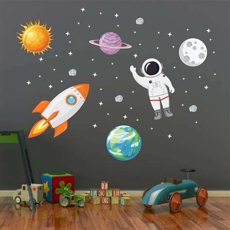Outer Space Wall Decal Stars Planets Astronaut Rocket Solar Etsy Uk