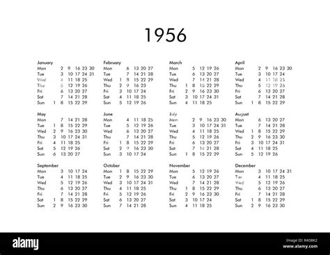 Calendar Of Year 1956 Stock Photo Alamy