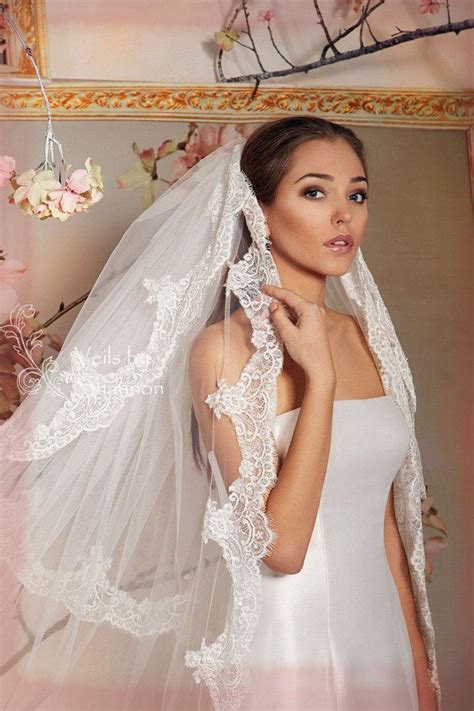 2 Tier Cathedral Lace Veil With Detachable Elbow Length Blusher