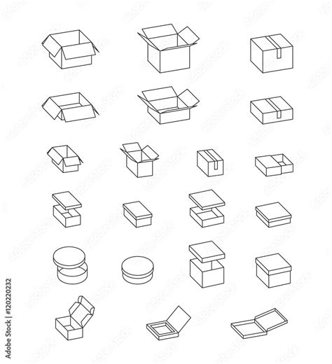 Open Closed Paper Boxes Outline Vector Cardboard Boxes Icon Set
