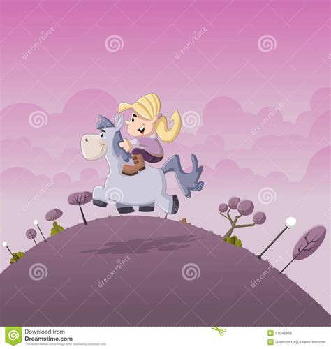 Cartoon Little Girl Riding A Pony Horse Cartoon Vector Cartoondealer