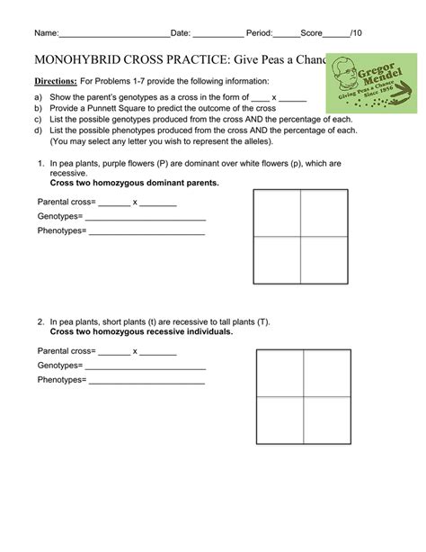 In maize starchy is dominant to sugary. Monohybrid Crosses Practice Worksheet Answer Key ...