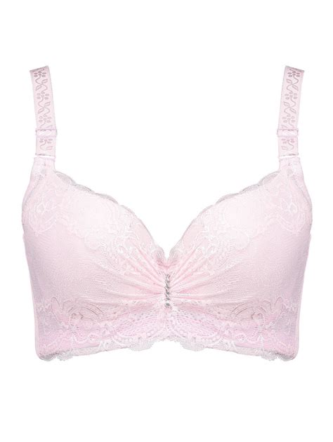 17 Off 2020 Plus Size Padded Underwire Lace Trim Bra In Shallow Pink