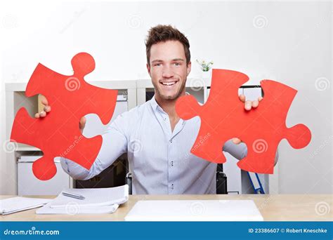 Business Man With Jigsaw Puzzle Stock Image Image Of Person