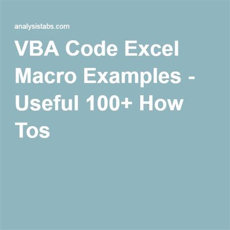 Vba Code Excel Macro Examples Useful Macros Codes And How Tos