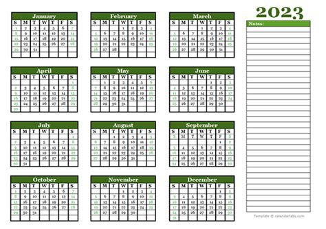 2023 Yearly Calendar With Blank Notes Free Printable Templates