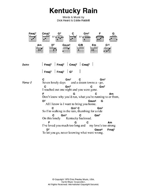Kentucky Rain By Elvis Presley Guitar Chordslyrics Guitar Instructor