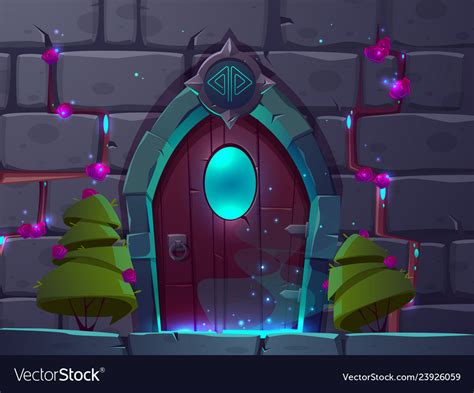 Cartoon Wooden Magic Door Mystery Portal Vector Image
