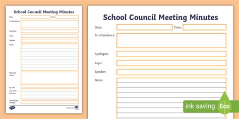 School Council Meeting Minutes Primary Resources