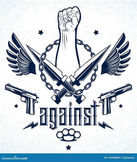 Anarquia E Emblema Agressivo Ou Logotipo Do Caos Com O Punho Apertado Forte As Armas E