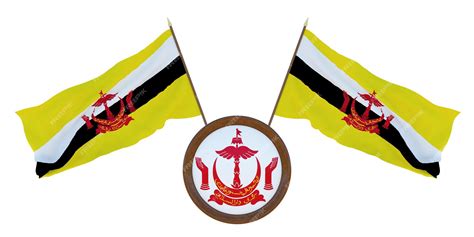 Premium Photo National Flag And The Coat Of Arms Of Brunei Background