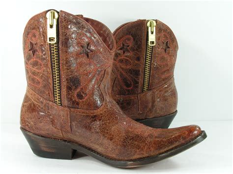 Vintage Ankle Cowboy Boots Women S M B Brown Western Genuine Leather Cowgirl Nine West Ankle