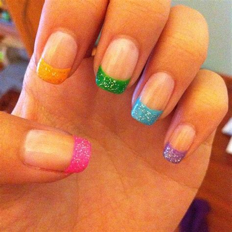 Rainbow French Manicure Nails D With Sparkles Taken With Instagram