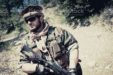 Portrait Of Modern Mercenary Soldier Dressed As Afghan Guide Stock ...