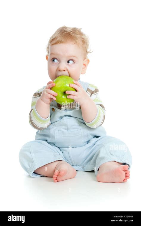 Baby Boy Eating Healthy Food Isolated Stock Photo Alamy