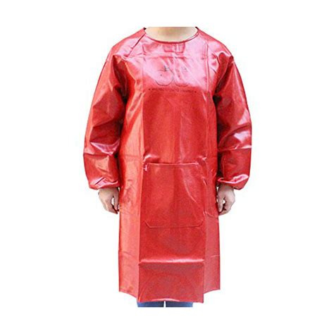 Novo Pu Leather Waterproof Smocks Apron With Long Sleeves One Pocket Red Women Style Kitchen