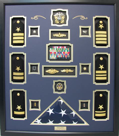 Us Navy Shadow Box Display With Shoulder Boards