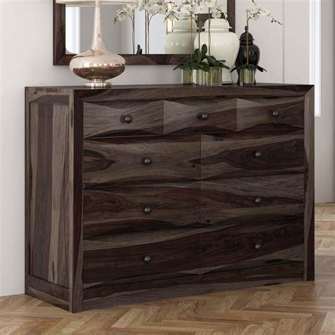 Wlive 4 drawer dresser, tall chest of drawers, wood storage cabinet with sturdy metal frame for bedroom and living room, rustic brown. Modern Pioneer Solid Wood Bedroom Dresser Chest With 9 Drawers