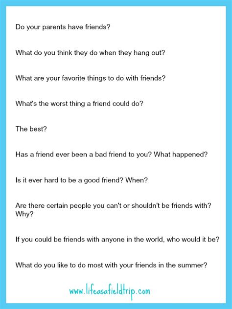 Friendship According To Kids Printable Interview Life As A Field Trip