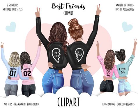 Best Friends Clipart Fashion Illustration Customizable Soul Etsy Uk