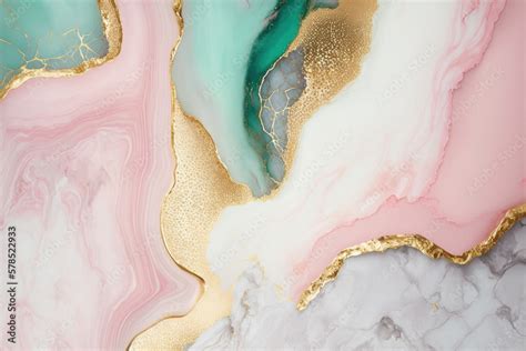 Pink Green And Gold Marble Background Liquid Marble Texture Pastel