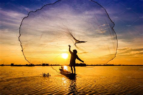 Fishermen Throwing Net Fishing Stock Photo Containing Human And