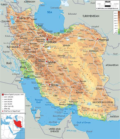 Detailed Physical Map Of Iran With All Cities Roads And Airports