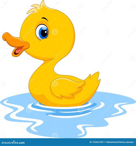 Cute Cartoon Duck Swimming Funny And Adorable Stock Illustration