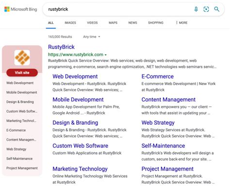 Bing Branded Sidebar Navigation Tool With Visit Site Button