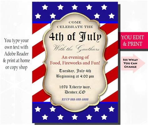 4th Of July Invitation Fourth Of July Invitation July 4th Etsy