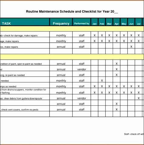 Free Preventive Maintenance Checklist Template Excel Free Printable