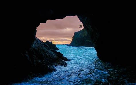 Cave Sunset Sea Hd Nature 4k Wallpapers Images Backgrounds Photos