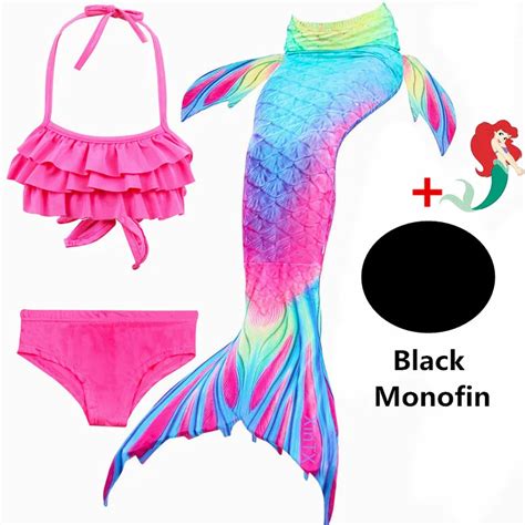 2018 Hot Beautiful Mermaid Tails With Black Monofin For Kid Girls
