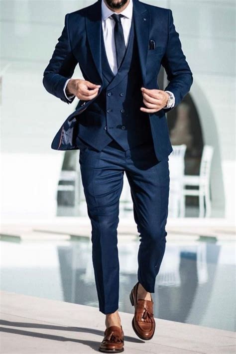 Navy Blue Men Suit Wedding Suits 3 Piece Groom Wear Body Etsy In 2022