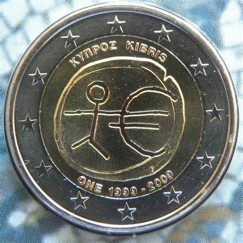 Cyprus 2 Euro Coin 10 Years Euro Wwu Emu 2009 Euro Coinstv