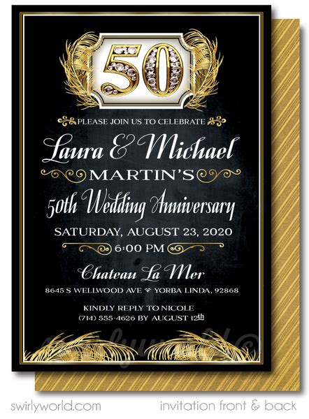 cheers to 50 years black and gold printed 50th wedding anniversary par swirly world design
