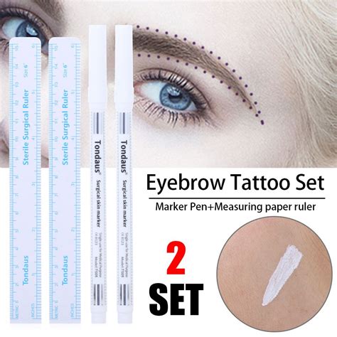 2 Sets Surgical White Eyebrow Tattoo Skin Marker Pen Microblading