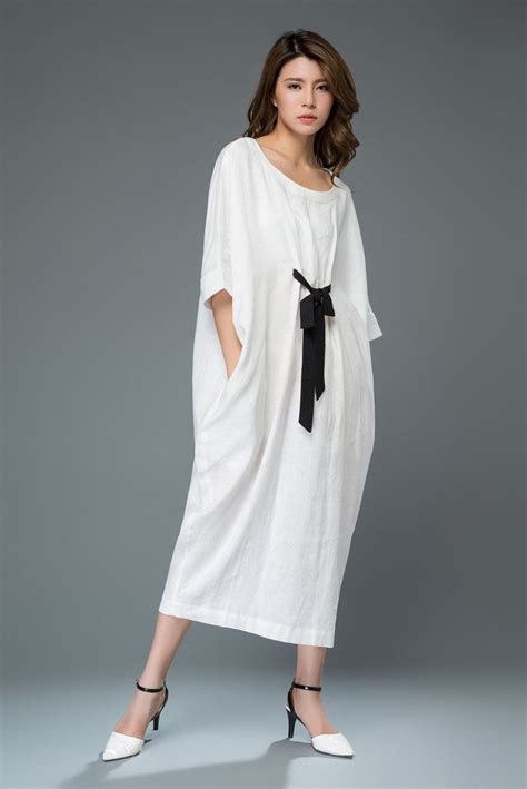 White Linen Dress Loose Fitting Casual Or Smart Women S Etsy