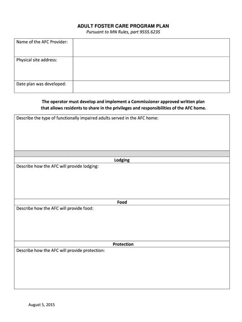 Adult Foster Care Program Plan 2015 Fill And Sign Printable Template